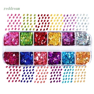 Redd กลิตเตอร์เลื่อม ทรงสี่เหลี่ยมผืนผ้า สีแดง สําหรับตกแต่งเล็บ สติกเกอร์โฮโลแกรม แต่งกลิตเตอร์ ทรงสี่เหลี่ยมผืนผ้า สําหรับตกแต่งเล็บ