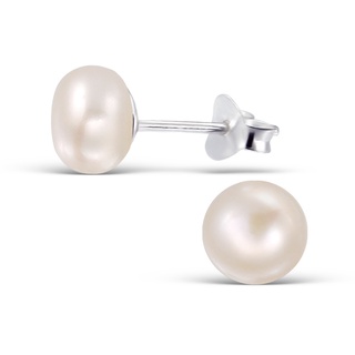 SILVER THAI  925 sterling silver white freshwater pearl stud earrings เครื่องประดับเงินแท้ต่างหูเงินแท้92 ต่างหูมุก