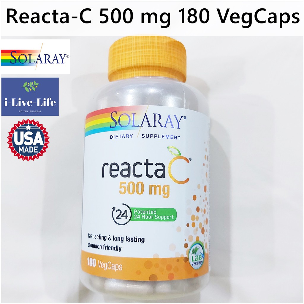 วิตามินซี Reacta-C 500 mg 180 VegCaps - Solaray Bioflavonoidm 200mg + Vitamin C
