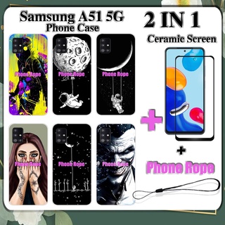 2 IN 1 เคสโทรศัพท์ Samsung A51 5G พร้อมกระจกนิรภัยกันรอยหน้าจอเซรามิค ฟิล์มโค้ง ฟิล์มนิรภัยด้านนอก อวกาศ