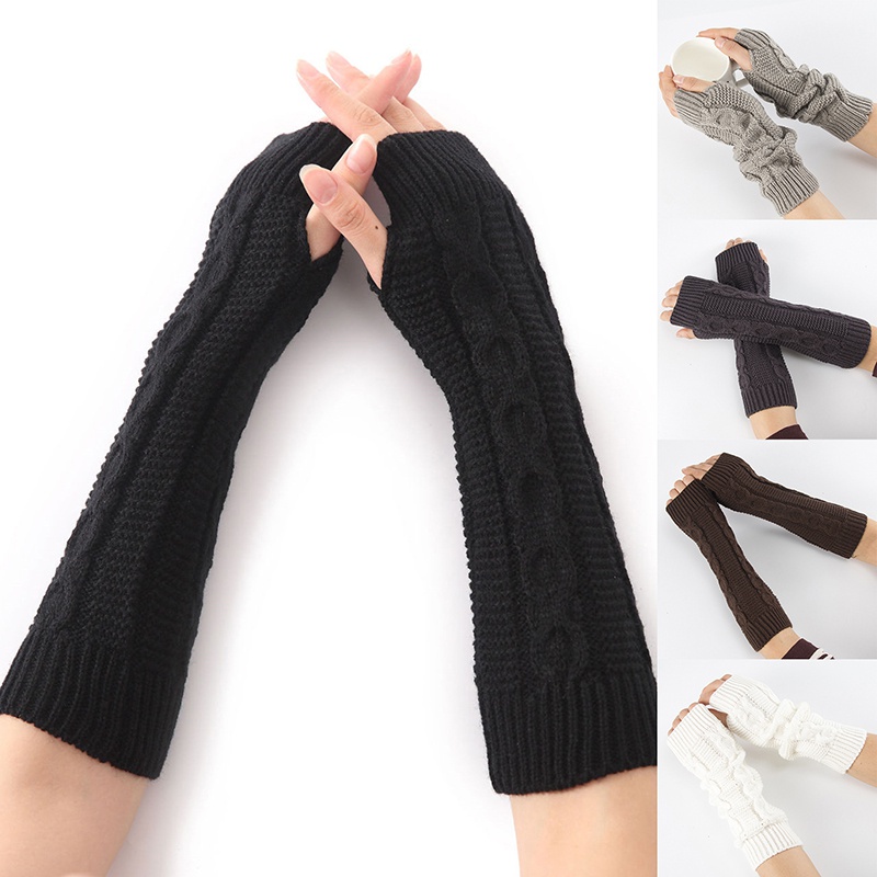 ปลอกแขนครึ่งนิ้วถุงมือผ้าขนสัตว์ผ้าลินินแบบถักแฟชั่นฤดูหนาว