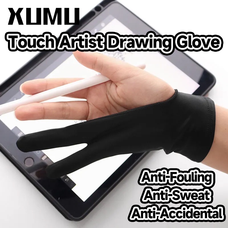 Xumu ถุงมือศิลปินวาดภาพ สองนิ้ว พร้อมการปฏิเสธฝ่ามือ กันสัมผัส สําหรับ iPad Wacom แท็บเล็ต วาดภาพ ร่างภาพ วาดภาพ และวาดด้วยมือ ถุงมือป้องกันการเปรอะเปื้อน