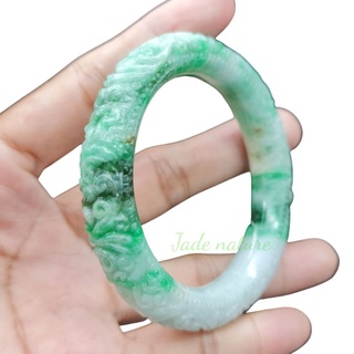 กำไล หยกพม่า Jadeite แกะสลักลายดอกไม้ และลวดลาย