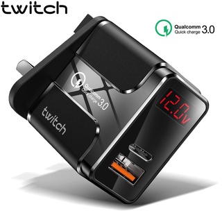 Twitch QC 3.0 อะแดปเตอร์ที่ชาร์จ USB Type C + PD หน้าจอดิจิตอล LED สําหรับโทรศัพท์มือถือ