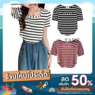 ZAZR.SHOP🍑พร้อมส่ง*เสื้อครอปชัยเสื้อเว้าลายทาง71001