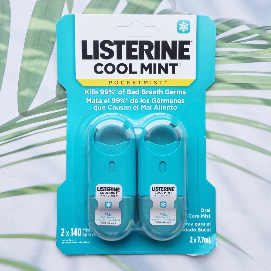 (Listerine®) Oral Care Pocketmist Spray, Cool Mint 7.7 mL Pack 2 ลิสเตอรีน สเปรย์ระงับกลิ่นปาก ดับกล