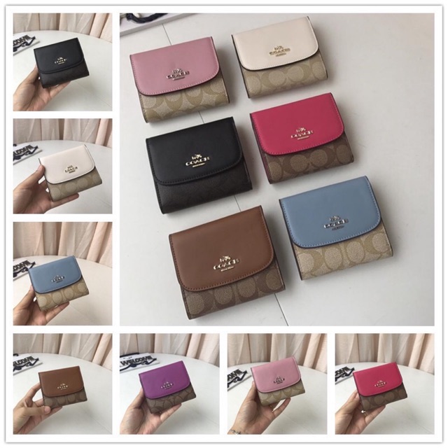 Coach แท้💯% F87589 New Coach กระเป๋าสตางค์ ใบสั้น สามพับ SMALL WALLET IN SIGNATURE COATED CANVAS