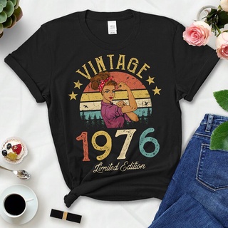เสื้อยืดผ้าฝ้าย สีดํา สไตล์วินเทจ 1976 Limited Edition 46Th 46 ปี สําหรับปาร์ตี้วันเกิด