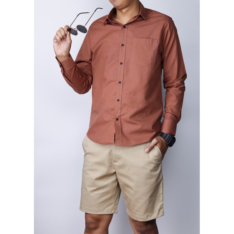 เสื้อเชิ้ตแขนยาวสีน้ำตาล คอปก ผ้าoxford ไซส์ M-XL รูปที่ 4