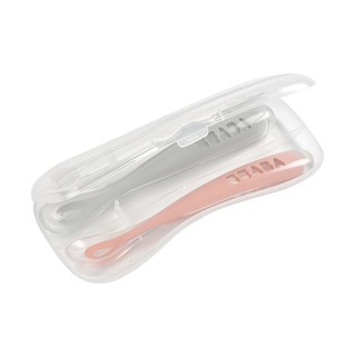 ช้อนซิลิโคนด้ามยาว 2 ชิ้นพร้อมกล่อง BEABA Set of 2 1st Age Silicone Spoons-Pink/Grey