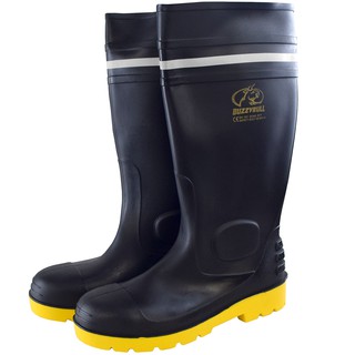 BLACK SAFETY BOOT PVC สูง 40 cm รองเท้าบูทเซฟตี้ 40 cm บนดำพื้นเหลือง หัวเหล็ก-พื้นเหล็ก กันกรดด่าง น้ำมัน