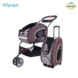 Ibiyaya รถเข็นสุนัข แบบ3ล้อ FS1009 5-in-1 Combo EVA Brown Pet Carrier/Stroller รับน้ำหนักได้ 8 Kg.