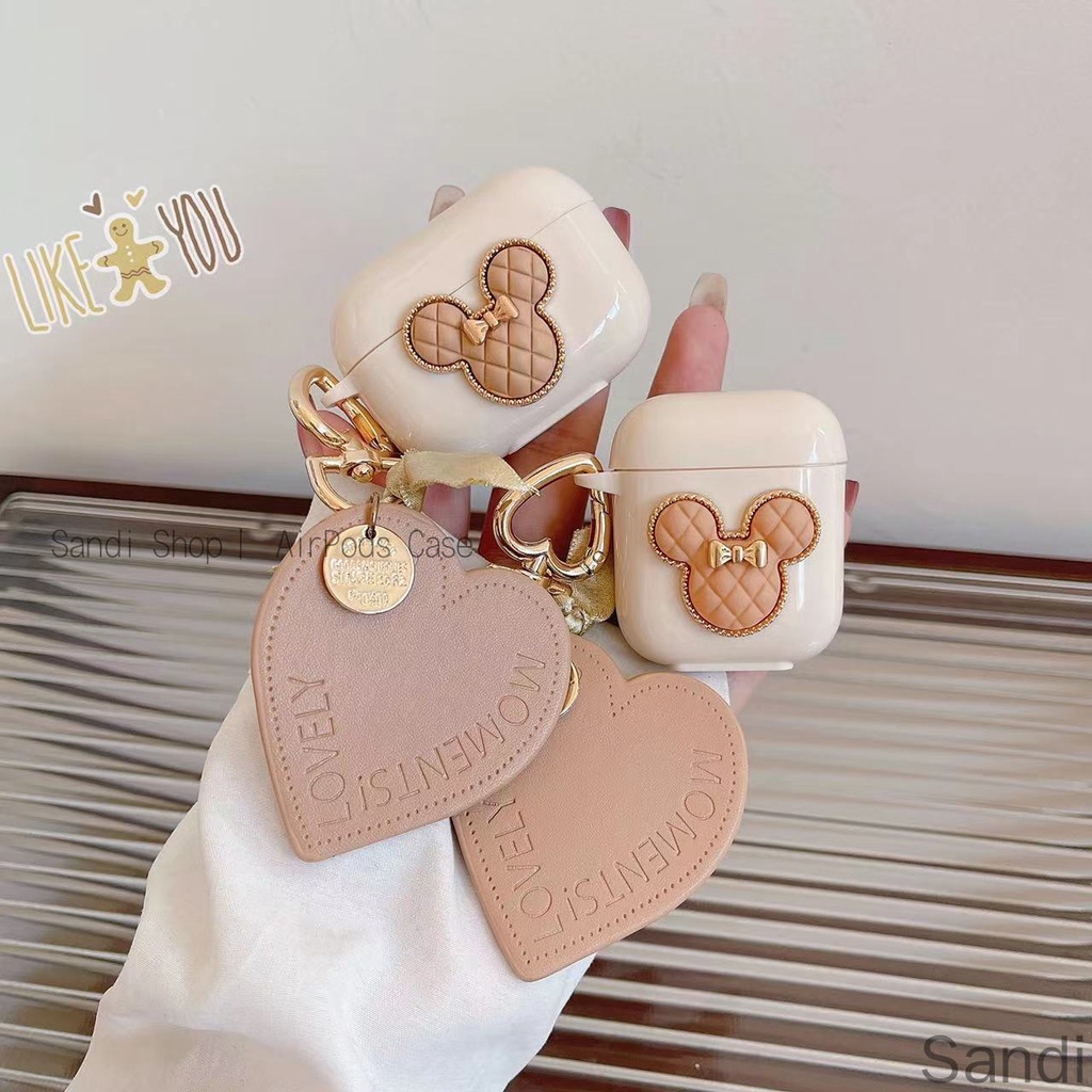 น่ารักสีกากีหัวมิกกี้ AirPods 4 กรณี AirPods สําหรับ AirPods 1/2/3/Pro กรณี Drop ป้องกัน AirPods 3 กรณี Airpod กรณี AirPods gen2 กรณี AirPods Pro2 + หนังคนรัก