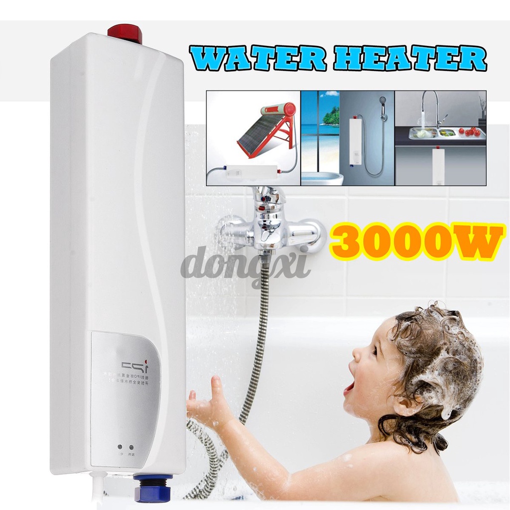 3000W Portable Mini Tankless Electric Shower Instant Kitchen Bathroom Water Heater 220V three-plug instant electric wa00