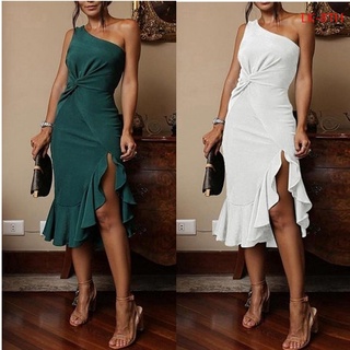 Fashion Women One-shoulder Ruffle Dress Sexy Party Dress