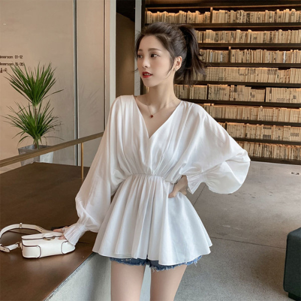 เสื้อเชิ้ต สีพื้น เอวจั๊ม สีขาว ผู้หญิง แฟชั่นเกาหลี เสื้อเชิ้ตทํางาน – โปรปัง
