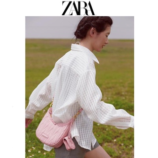 Zara กระเป๋าสะพายไหล่ ทรงเมสเซนเจอร์ แต่งจับจีบ ประดับเพชร แฟชั่นฤดูร้อน สําหรับสตรี 2022