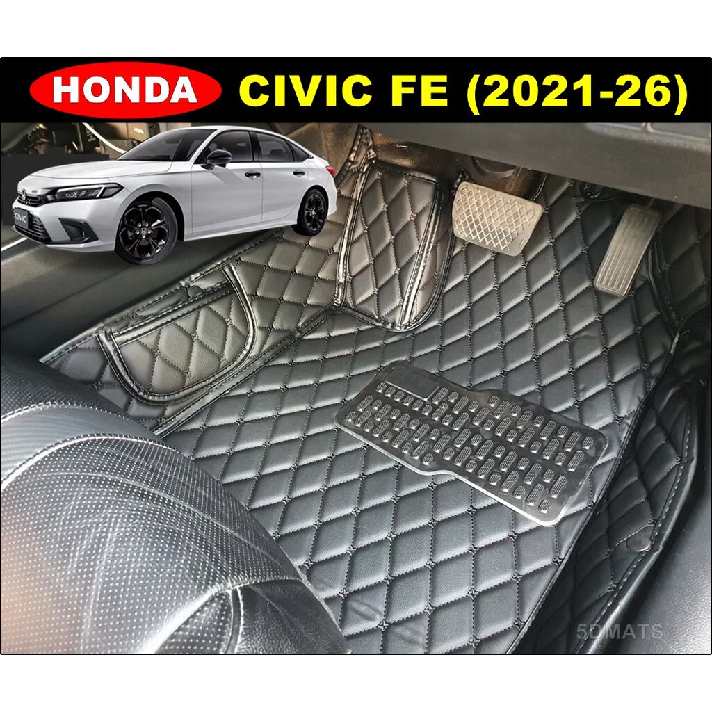 พรมปูพื้นรถยนต์ 6D HONDA CIVIC FE 2021-26 พรม6D เข้ารูป ภายในรถ เต็มคัน 3ชิ้น