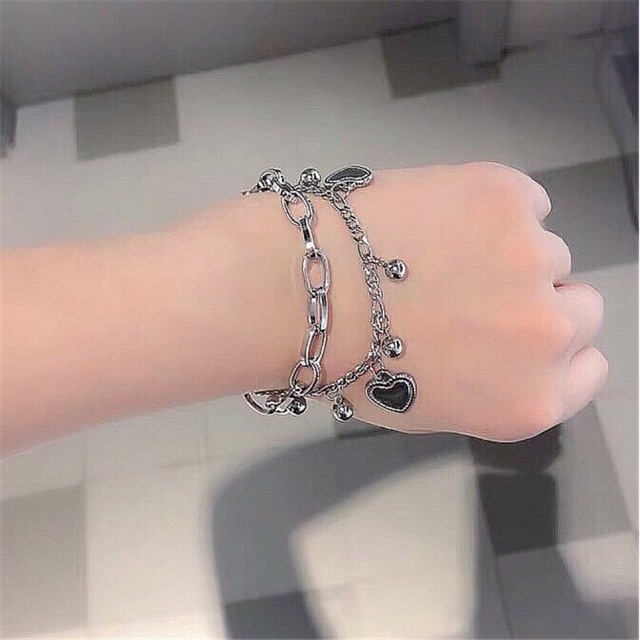 Z3 พร้อมส่ง สร้อยข้อมือสายโซ่เส้นคู่ ห้อยจี้หัวใจ
