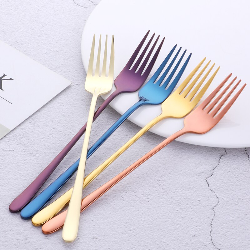 8 Colors Stainless Steel Dinner Fork Set Korea Colourful Dessert Fork ...