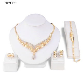 Byce ชุดเครื่องประดับ สร้อยคอ ต่างหู สีทอง ประดับคริสตัล สไตล์วินเทจ แฟชั่นสําหรับผู้หญิง