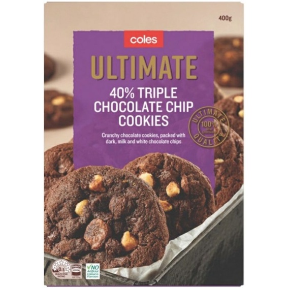 คุกกี้ช็อคโกแลตชิพเข้มข้น ยี่ห้อ Coles ultimate chocolate chip cookies  ขนาด 400 กรัม