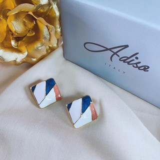 ADIZO เครื่องประดับเคลือบ ทองแท้ 18K ต่างหู Geometric Square Earring