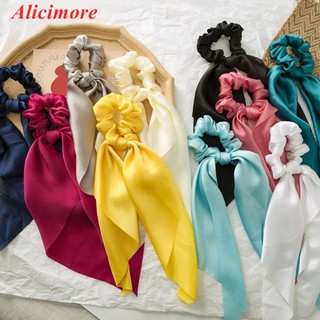 DIY Bow Streamers Hair Scrunchies Solid Color Silky Satin Horsetail Hair Ties