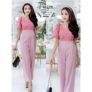 hbstation.shop เสื้อผ้าแฟชั่น จั้มสูทแขนตุ๊กตา สีชมพู พร้อมส่ง