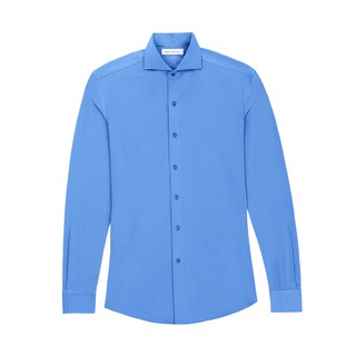 Knit Shirt Co. Cutaway Jersey Knit Shirt Blue - เสื้อเชิ้ตแขนยาว ปกป้าน ผ้าฝ้าย Jersey pima cotton 100% สีฟ้า