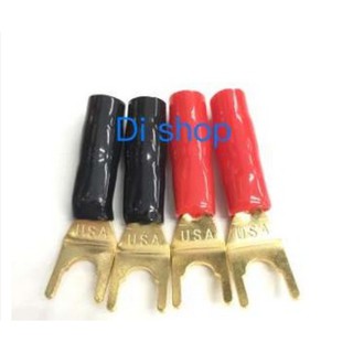 Hot 4PCS Copper Gold Plated Tuning Fork Banana Y Spade Plug Adapter AV Audio Terminals Connector For Speaker Cable Power