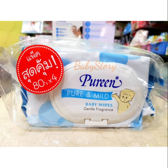 ทิชชู่เปียก pureen สูตร pure&mind  แพค 4ห่อ (ห่อล่ะ80ชิ้น)