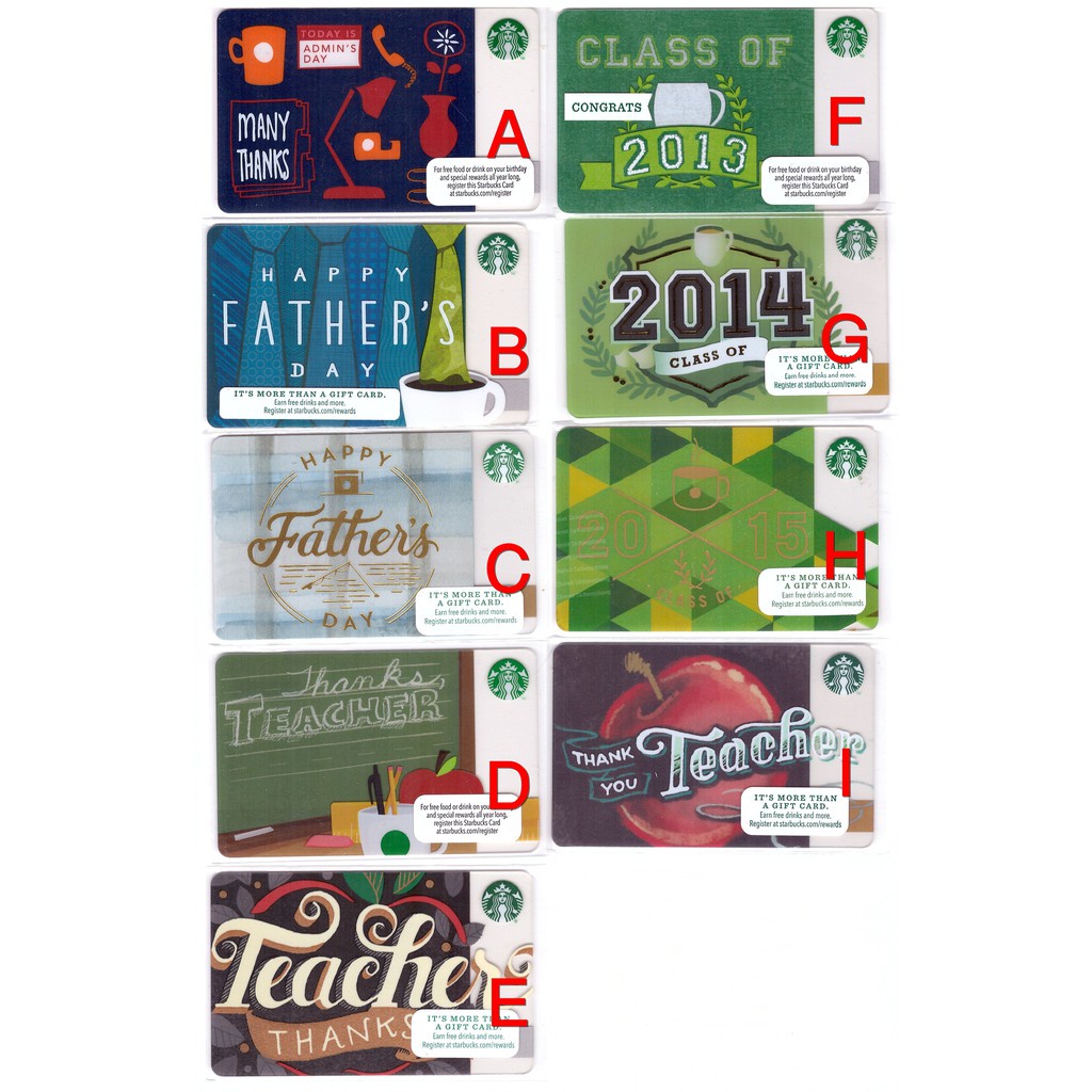 STARBUCKS Cards USA Father's day, Teacher's day and Admin's Day