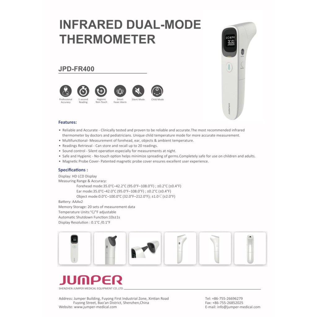 JUMPERThermometer Noncontact Dual Mode รุ่น FR400 เทอร์โมมิเตอร์แบบ