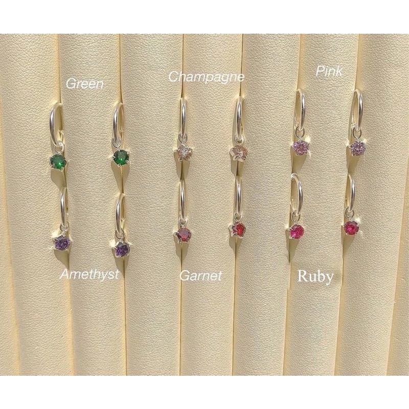 SissyJewelry // ต่างหูเงินแท้ ต่างหูห่วง ประดับ พลอยกลม 4mm - gem round 4mm hoop รูปที่ 6