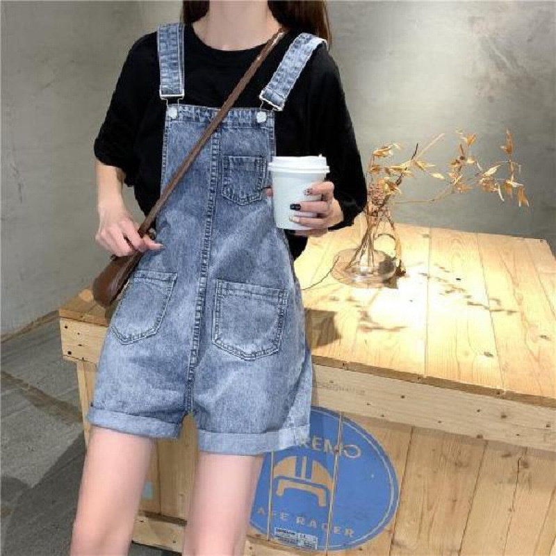 Jeans denim ส่งจากไทย เอี๊ยมยีนส์ขาสั้น ผ้าเดนิม รุ่น866 มีกระเป๋าหน้า