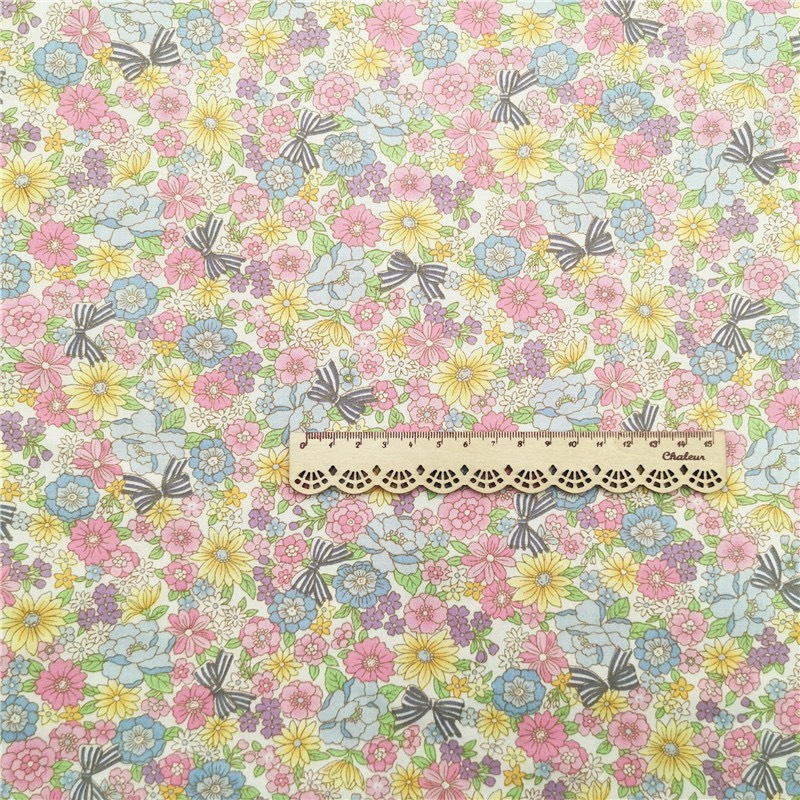 ผ้าคอตตอน 100% ทอทวิล ผ้าเมตร พิมพ์ลายดอกไม้ หน้ากว้าง 160 เซนติเมตร หรือ 63นิ้ว