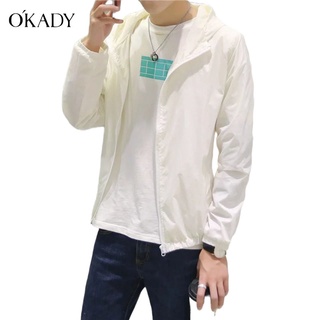 OKADY เสื้อผ้าป้องกันแสงแดดฤดูร้อนใหม่หลายสีแขนยาวคลุมด้วยผ้าป้องกันแสงแดดเสื้อผ้าสีลูกกวาดใสป้องกันแสงแดดเสื้อแจ็คเก็ตผู้ชายแจ็คเก็ตน้ำ