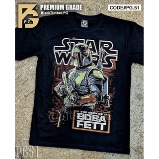 เสื้อยืดโอเวอร์ไซส์Pg51 เสื้อยืดผ้าฝ้าย พิมพ์ลายภาพยนตร์ STAR WARS THE BOBA FETT MANDALORIAN MOVIE สีดําS-4XL