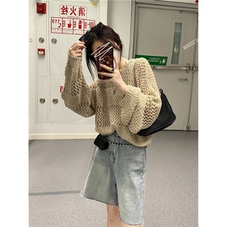 เสื้อคอกลม ผ้าถัก แบบบาง ทรงหลวม อเนกประสงค์