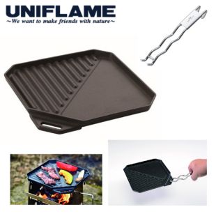 UNIFLAME UF grill plate - Wave handle กระทะเหล็กหล่อ พร้อมด้ามจับ