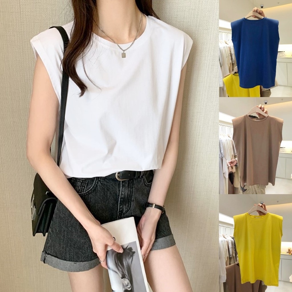 ราคาถูกที่สุด เสื้อยืดแขนกุดสีพื้นไม่มีลาย ผ้าใส่สบาย 5 สี