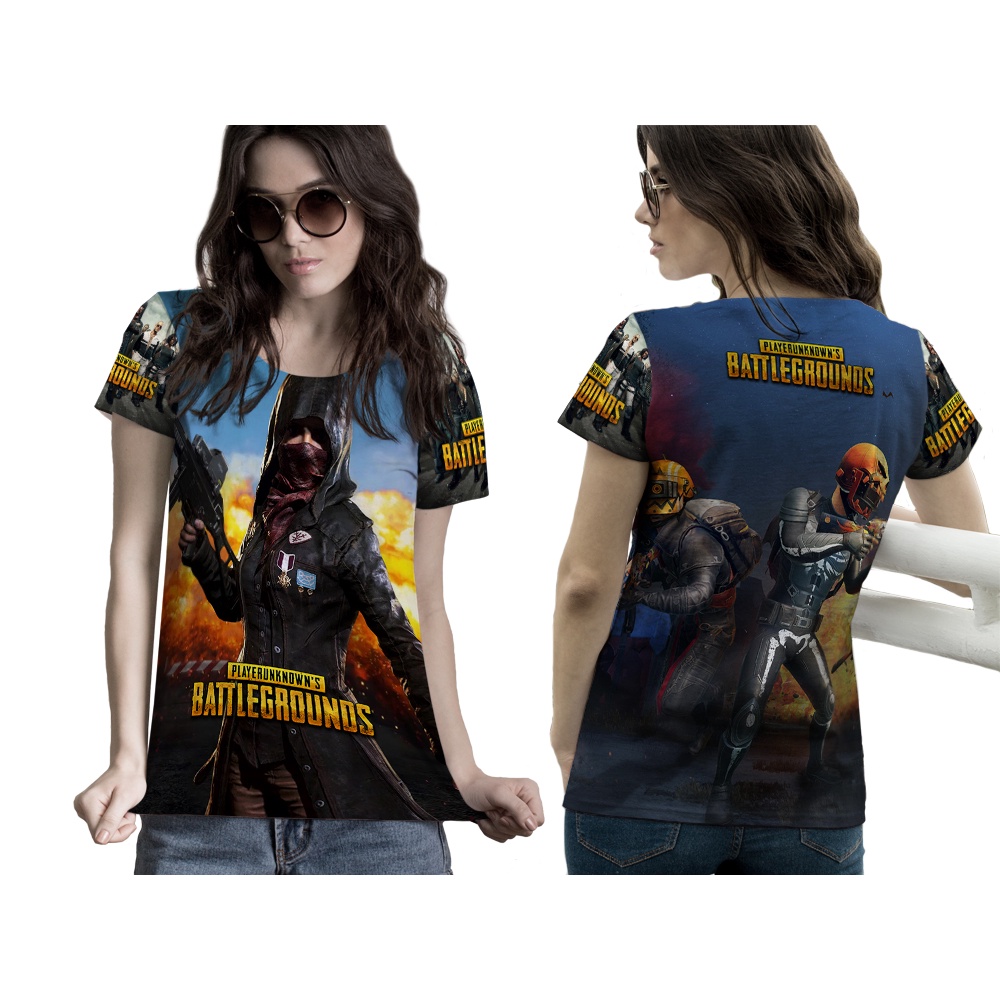 TiniShop - เสื้อยืดแขนสั้น PUBG ผู้ใหญ่ / เสื้อยืดผู้หญิง PUBG Full Print / เสื้อยืด PUBG 3D