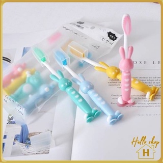 Helloshop 90289 เซทแปรงสีฟันเด็กสไตล์ญี่ปุ่น 4 ชิ้น ลายหมีและกระต่าย ด้ามจับจับง่าย ฐานแปรงมียางวางตั้งได้
