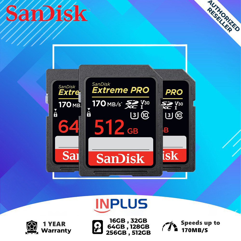 SanDisk Extreme Pro SD Card Speed R170MBs 512GB 256GB 128GB 64GB SDXC เมมโมรี่ กล้องถ่ายภาพ DSLR ประกัน 1 Year Warranty