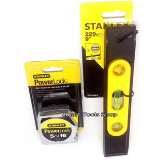 ตลับเมตร STANLEY power lock 5M./16 3/4"+Stanleyระดับน้ำ 9 นิ้ว#2494