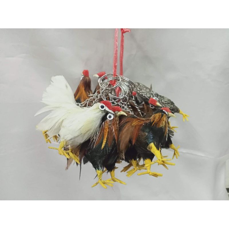 พวงกุญแจไก่ขนจริง​ งานทำมือ