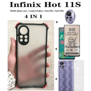 (4in1) เคสโทรศัพท์มือถือแบบแก้ว กันกระแทก สําหรับ Infinix Hot 11s Hot 11 Hot 11play Hot 10play 10i 10s