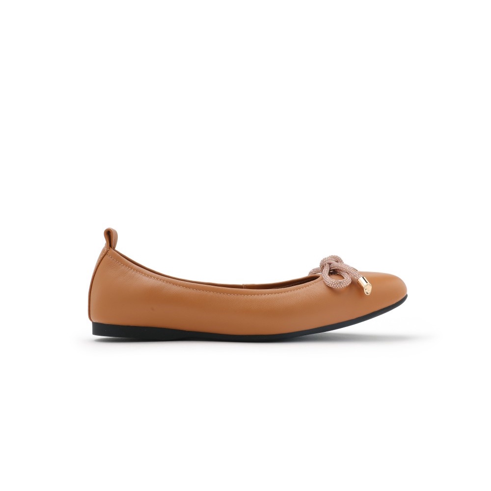 PAZZION A1618-1 CAMEL DIAMANTE BOW ROUND TOE FLATS