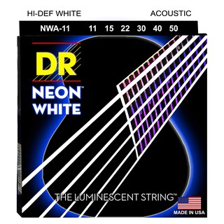 DR Strings NEON NWA-11 สายกีตาร์โปร่ง เบอร์ 11 เรืองแสงในที่มืด สายเคลือบ (Custom Light, 11-50) ** Made in USA **